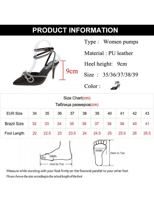 Rimocy Shining Crystal Bowknot Pointed Toe Pumps Women Sexy Stiletto High Heels Wedding Shoes Woman Ankle Strap Summer Sandals