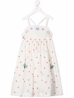 Kids floral-embroidered pinafore dress