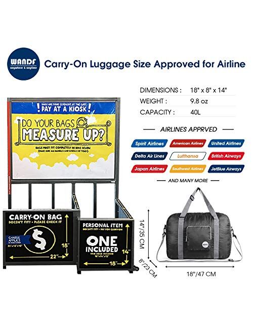 Wandf Foldable Travel Duffel Bag Luggage Sports Gym Water Resistant Nylon