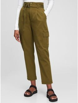 High Rise Belted Cargo Khaki Pants