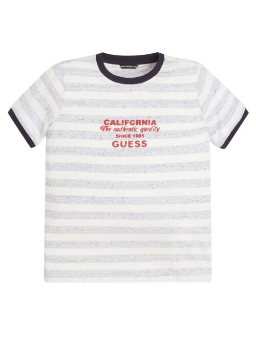 GUESS Big Boys Puff Print Logo Yarn Dyed Stripe Jersey T-shirt