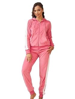 Facitisu Women's Track Suit Set 2 Piece Velvet Sweatsuits Jogging Sweatshirt & Sweatpants Sport Wear Outfits