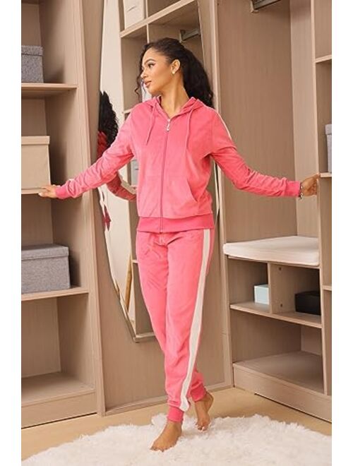 Facitisu Women's Track Suit Set 2 Piece Velvet Sweatsuits Jogging Sweatshirt & Sweatpants Sport Wear Outfits