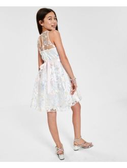 Rare Editions Big Girls Floral Embroidered Mesh Dress