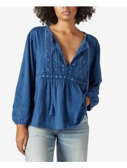 Embellished Textured Peasant Blouse