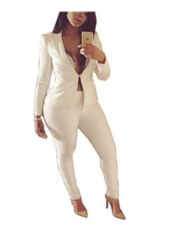 Iymoo 2 Piece Outfits for Women Long Sleeve Solid Color Blazer with Pants Casual Elegant Business Suit Sets