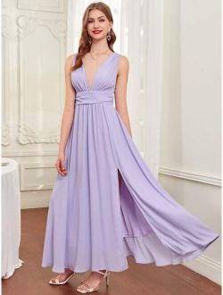 Sleeveless Split Thigh Ruched Dress