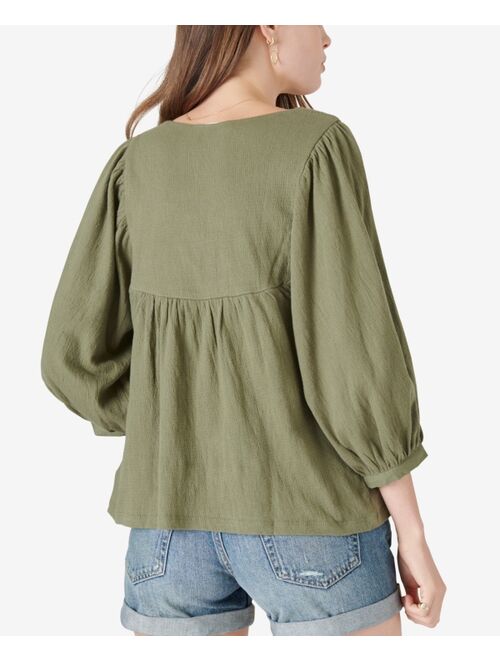 Lucky Brand Embroidered Square-Neck Top