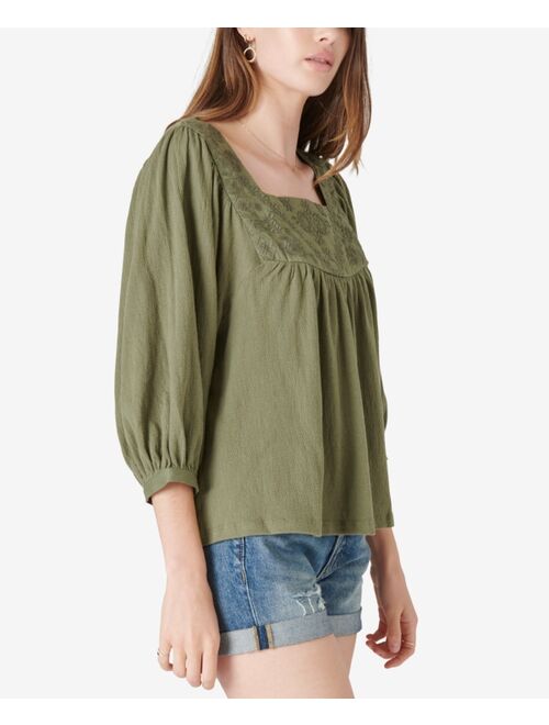 Lucky Brand Embroidered Square-Neck Top