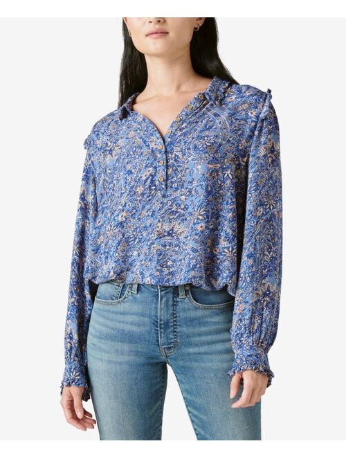 Lucky Brand Printed Ruffle-Trimmed Blouse