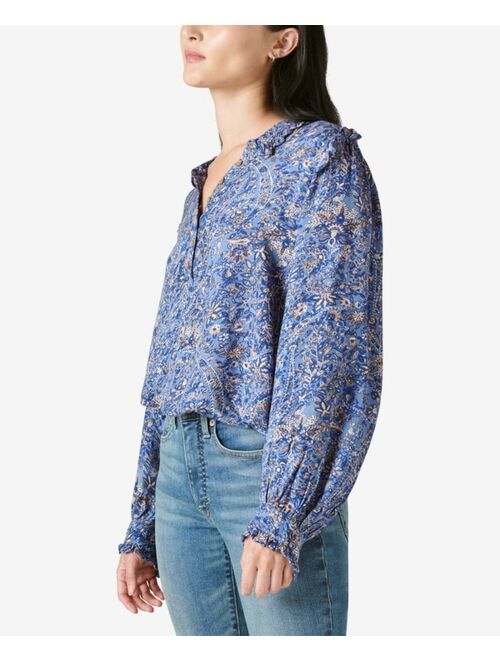 Lucky Brand Printed Ruffle-Trimmed Blouse