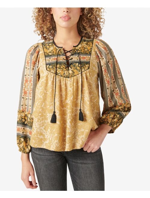 Lucky Brand Boho Floral Paneled Peasant Blouse
