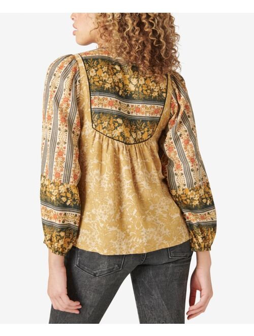 Lucky Brand Boho Floral Paneled Peasant Blouse