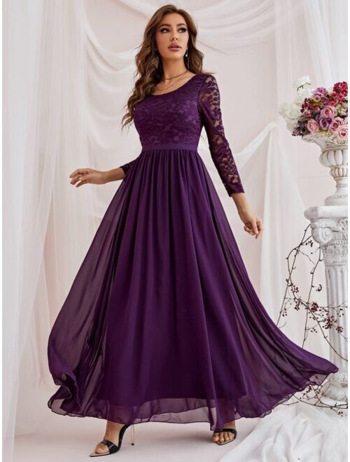 Shein Guipure Lace Insert Chiffon Prom Dress