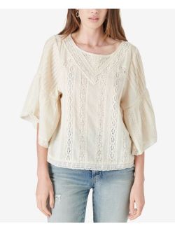 Embroidered Flutter-Sleeve Lace Top