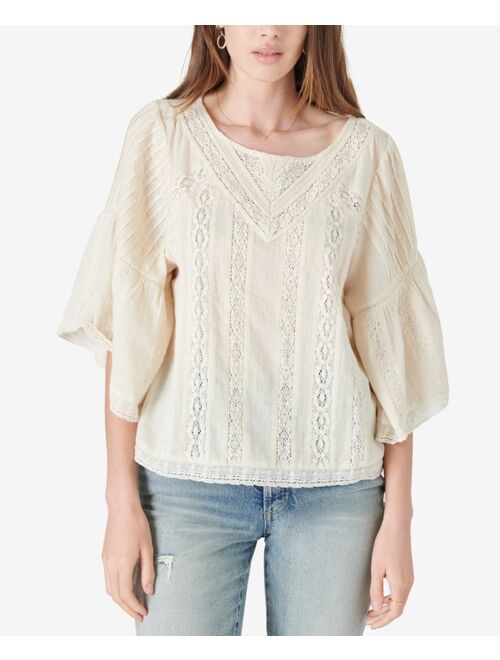 Lucky Brand Embroidered Flutter-Sleeve Lace Top