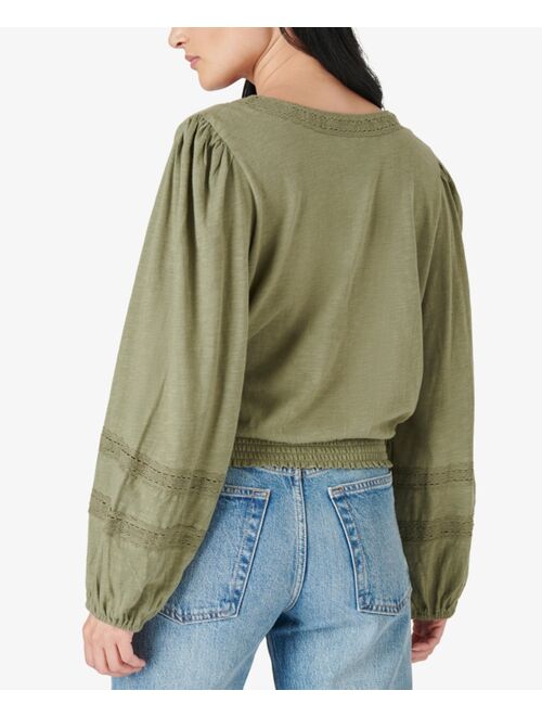 Lucky Brand Cotton Lace-Trim Wrap Top