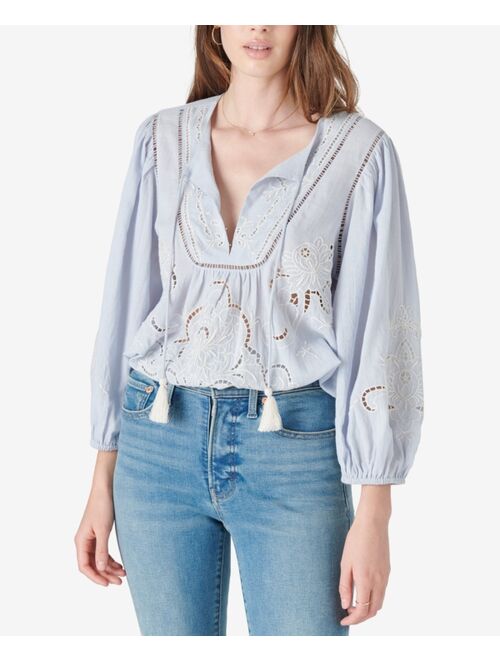Lucky Brand Embroidered Puff-Sleeve Peasant Blouse