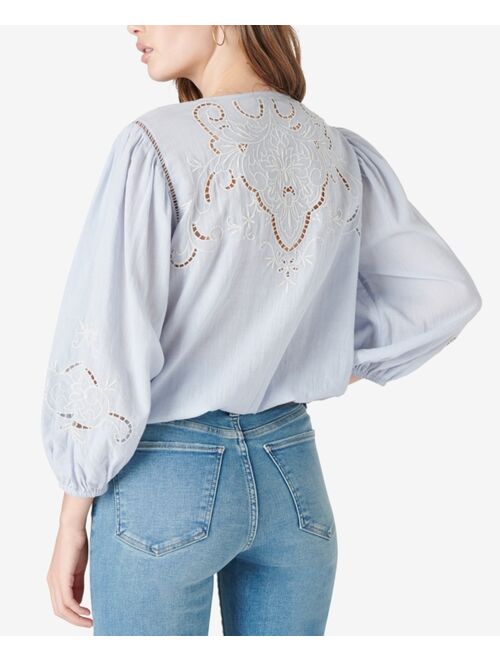 Lucky Brand Embroidered Puff-Sleeve Peasant Blouse