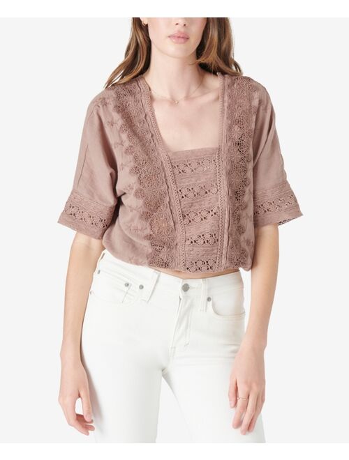 Lucky Brand Embroidered Lace Cropped Top