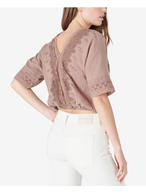 Lucky Brand Embroidered Lace Cropped Top