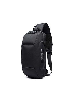 Wisfruit Anti Theft Sling Bag with USB Charging Port Casual Lightweight Chest Crossbody Daypack Waterproof (black)