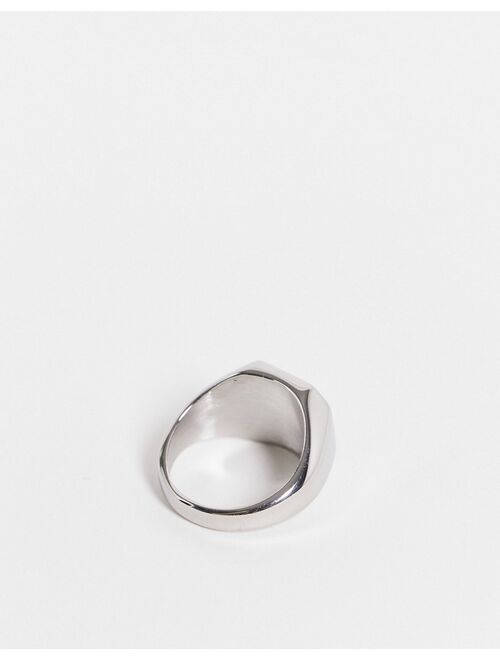 ASOS DESIGN stainless steel signet ring with hexagon design in silver