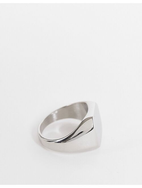 ASOS DESIGN stainless steel signet ring with hexagon design in silver