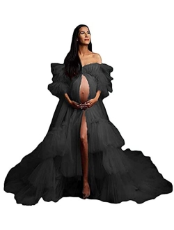 Fangjian Fluffy Tulle Robe for Women Maternity Dresses Photoshoot Long Sheer Bridal Robe Old Hollywood Robe Lingerie