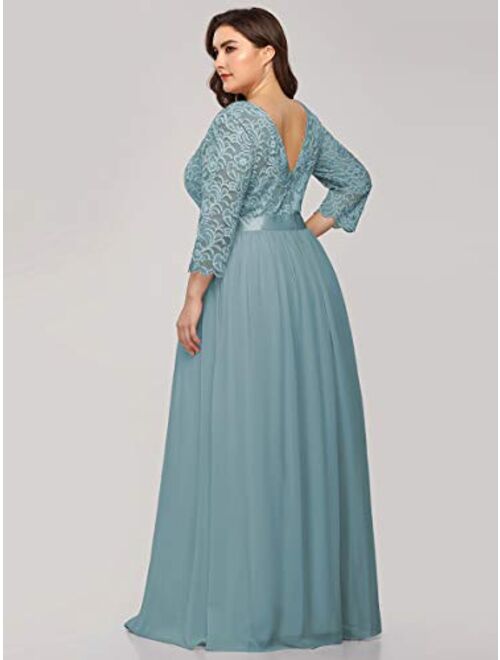 Ever-Pretty Women's Plus Size A-Line 3/4 Lace Sleeves Chiffon Long Formal Evening Party Maxi Dress 7412PZ