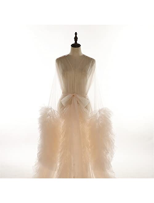 Fangjian Women's Thick Tulle Robe Maternity Photography Illusion Bathrobe Wedding Scarf Nightgown Bridal Robe Sexy Lingerie
