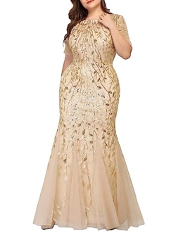 Women's Plus Size Embroidery Mermaid Evening Party Maxi Dress 7707PZ