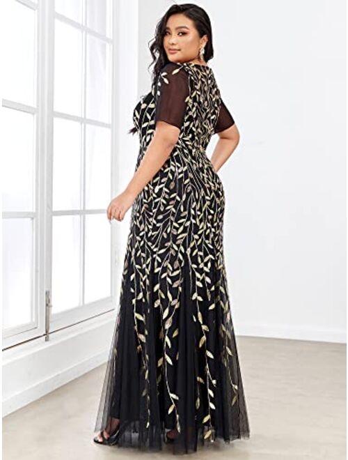 Ever-Pretty Women's Plus Size Embroidery Mermaid Evening Party Maxi Dress 7707PZ
