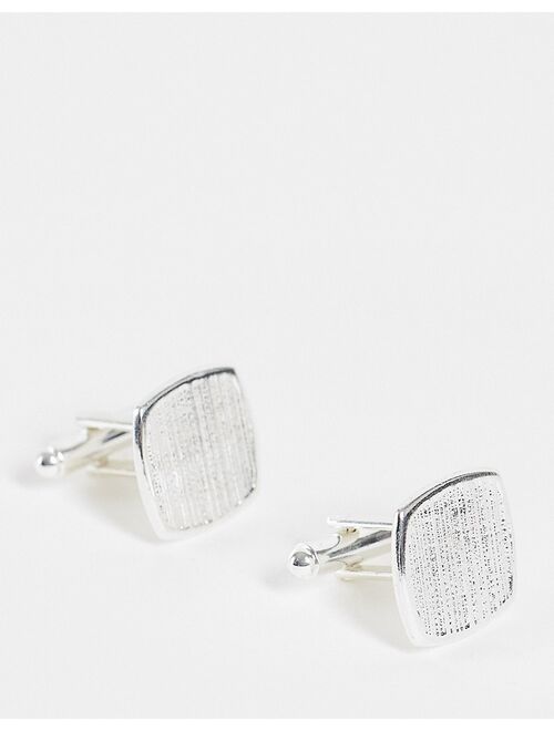 ASOS DESIGN cufflinks with beveled detail in silver tone