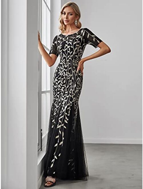 Ever-Pretty Women's Illusion Embroidery Elegant Mermaid Evening Dress 07707