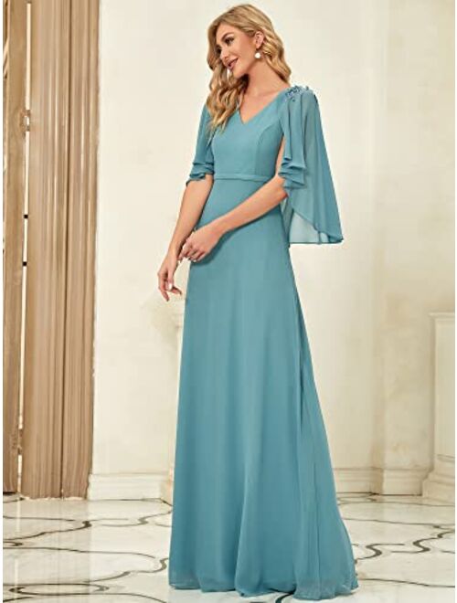 Ever-Pretty Women's Applique Chiffon Long Sleeve Maxi Formal Evening Party Dress 0638