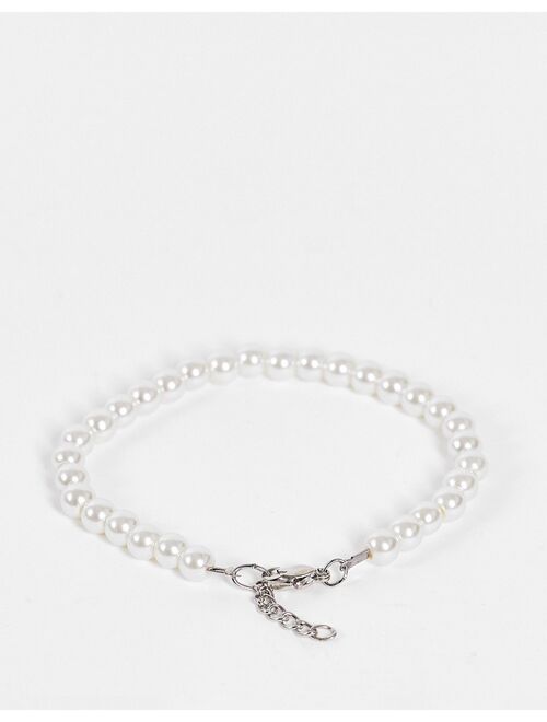 ASOS DESIGN 6mm faux pearl beaded bracelet in white