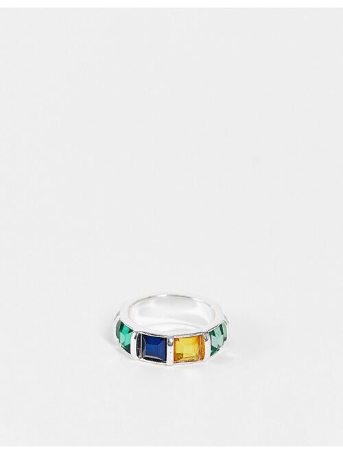 ASOS DESIGN eternity band ring with multi colored crystals