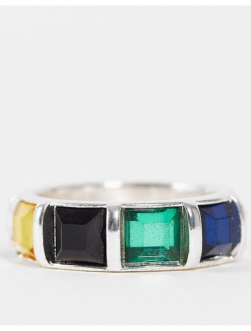 ASOS DESIGN eternity band ring with multi colored crystals
