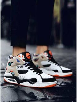 Men Colorblock  Geometric Graphic Lace-up Front Sneakers
