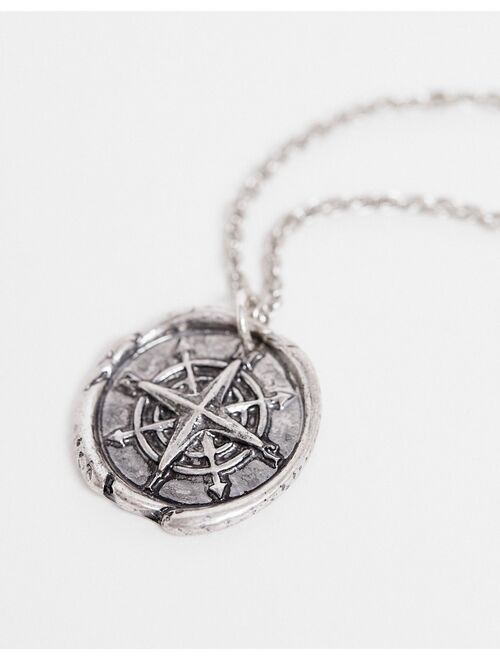 ASOS DESIGN necklace with compass in burnished silver tone