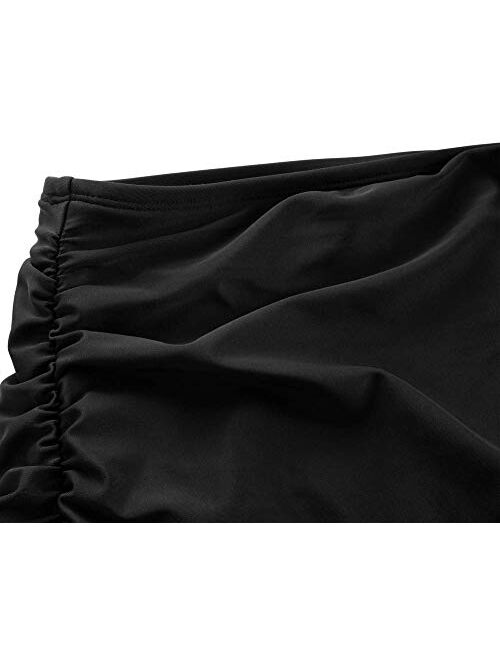 Hilor Women's Swim Skirt High Waisted Swimsuit Bottom Ruched Tummy Control Tankini Bathing Suits Bikini Shorts