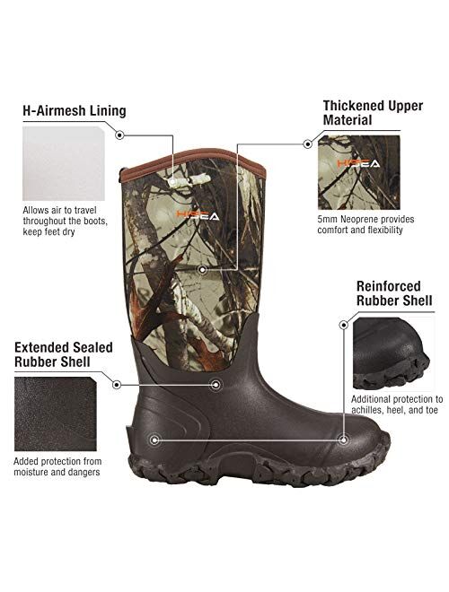 Hisea Men's Mid Rain Boots Waterproof Rubber Boots for Men Muck Mud Boots Outdoor