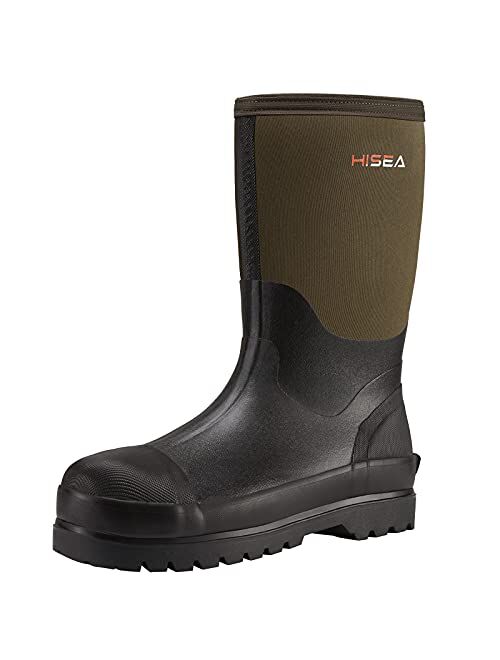 HISEA Men's Rain Boots Waterproof Muck Mud Boots Insulated Rubber Boot