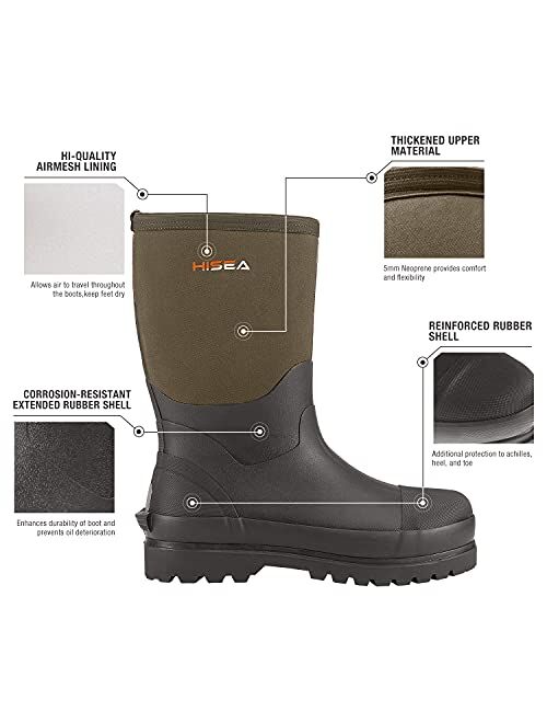 HISEA Men's Rain Boots Waterproof Muck Mud Boots Insulated Rubber Boot