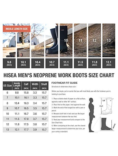 HISEA Men's Work Boots Neoprene Rubber Rain Boots Muck Mud Boots Insulated Outsole