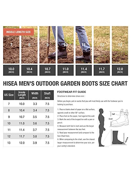 HISEA Men's Work Boots Chelsea Rain Boots Waterproof Muck Garden Boots Durable Rain Shoes for Fishing Hunting Mud Working Outdoor
