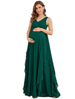 Women's V-Neck Sleeveless Maxi Formal Maternity Dress 20867
