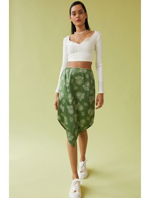 Urban Outfitters UO Satin Hanky Hem Midi Skirt