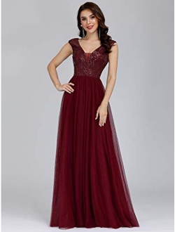 Women's A-Line Sequins Patchwork Long Evening Gowns 0983